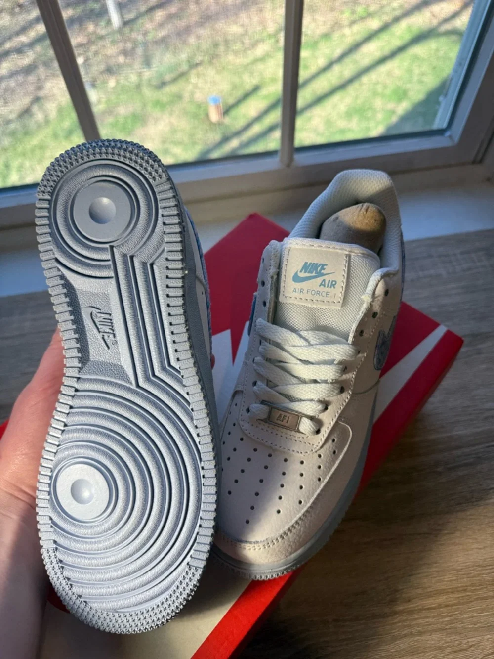 Nike Air Force 1 "Hydrogen Blue" with Psychedelic Swooshes - Picture 6 of 9